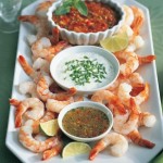 Crevettes et trio de sauces