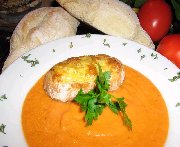 Crème de tomates façon Louis et croûtons gratinés 