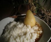 Poire pochée et riz arborio au lait de coco