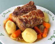 Rôti de porc braisé aux légumes