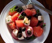 Salade de pasteque féta et olives noires