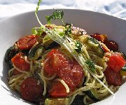 Spaghetti au chorizo, courgette et tomate 